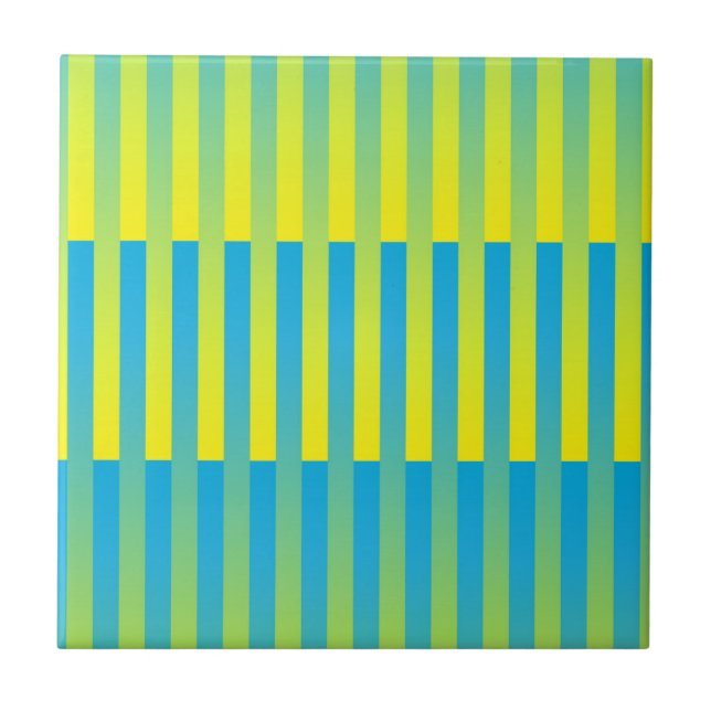 Blue Yellow Green Striped Pattern Tile (Front)