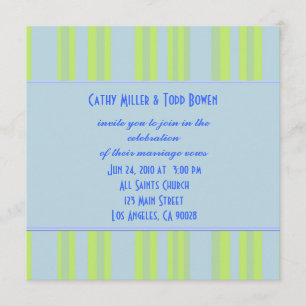 blue yellow green striped wedding invitation