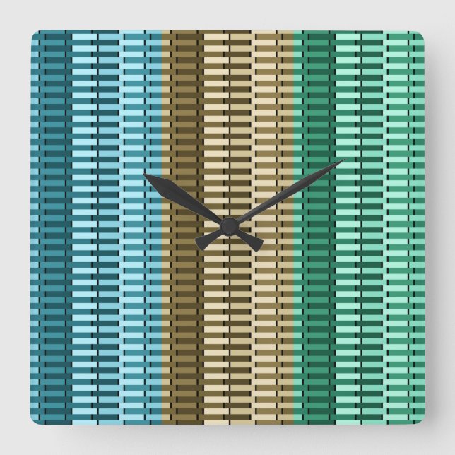 Blue Yellow Green Stylish Modern Abstract Pattern Square Wall Clock (Front)