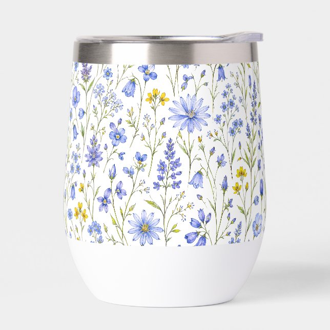 Blue Yellow Green Watercolor Wildflower Pattern (Left)
