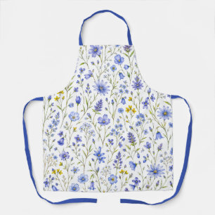 Blue Yellow Green Watercolor Wildflower Pattern Apron