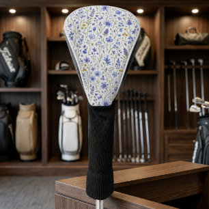 Blue Yellow Green Watercolor Wildflower Pattern Golf Head Cover