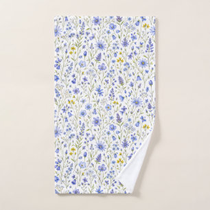 Blue Yellow Green Watercolor Wildflower Pattern Hand Towel