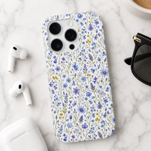 Blue Yellow Green Watercolor Wildflower Pattern iPhone 16 Pro Case