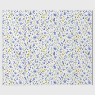 Blue Yellow Green Watercolor Wildflower Pattern Wrapping Paper