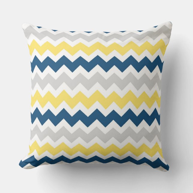 Blue Yellow Grey Chevron Decorative Pillow (Front)