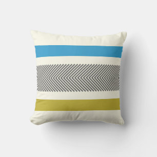 Blue Yellow Grey Off White Arrow Herringbone Cushion