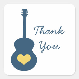Blue/Yellow Guitar Heart Thank You Stickers
