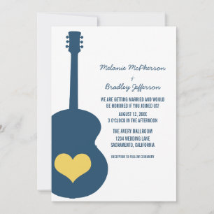 Blue/Yellow Guitar Heart Wedding Invite