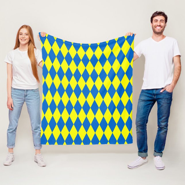 Blue Yellow Harlequin Checkered Design  Fleece Blanket (Creator Uploaded)