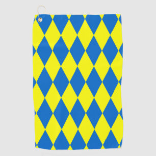 Blue Yellow Harlequin Checkered Design Golf Towel