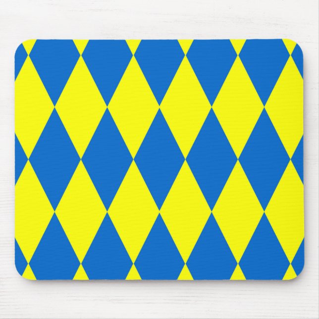 Blue Yellow Harlequin Checkered Design  Mouse Mat (Front)