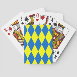 Blue Yellow Harlequin Checkered Design Playing Cards