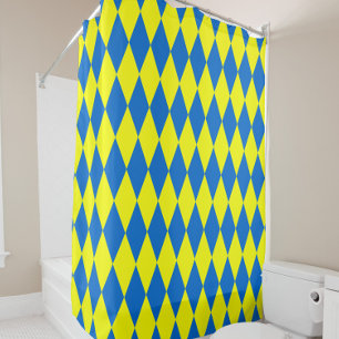 Blue Yellow Harlequin Checkered Design  Shower Curtain