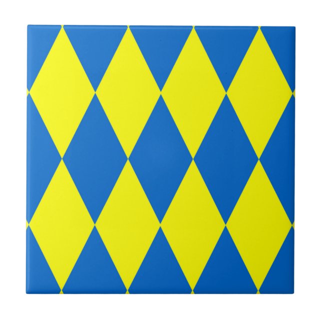 Blue Yellow Harlequin Checkered Design  Tile (Front)