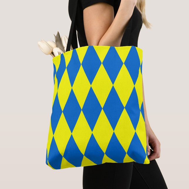 Blue Yellow Harlequin Checkered Design  Tote Bag (Creator Uploaded)