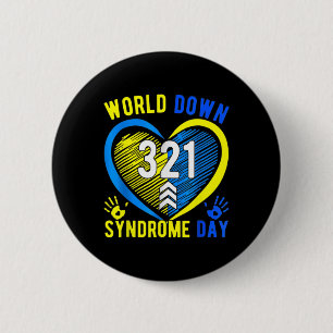 Blue Yellow Heart 21 World Down Syndrome Awareness 6 Cm Round Badge