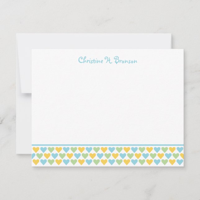 Blue yellow hearts chic custom thank you note card (Front)
