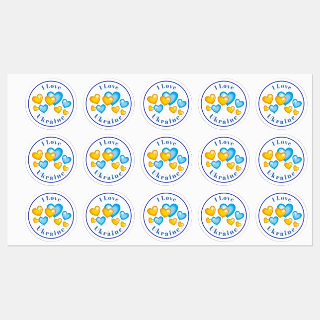 Blue Yellow Hearts I Love Button (Sheet)