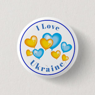 Blue Yellow Hearts I Love Ukraine Button