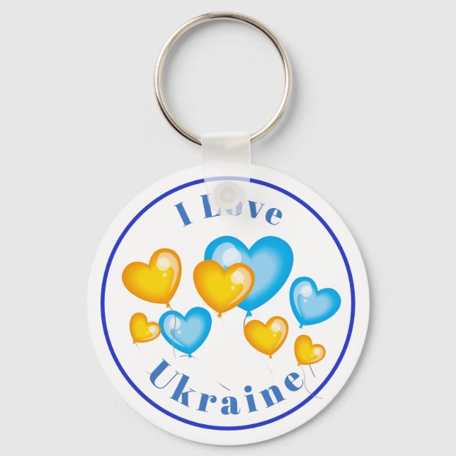 Blue Yellow Hearts I Love Ukraine Key Ring (Front)