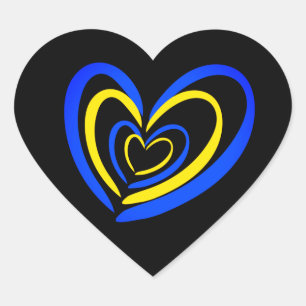 Blue & Yellow Hearts on Black Ukriane Inspirations Heart Sticker
