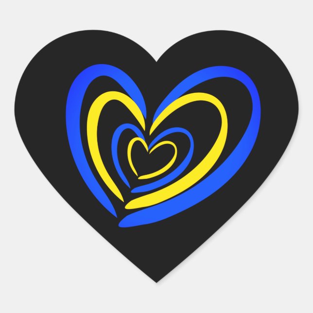 Blue & Yellow Hearts on Black Ukriane Inspirations Heart Sticker (Front)