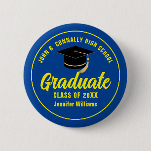 Blue Yellow High School Graduate Custom Name Tag 6 Cm Round Badge