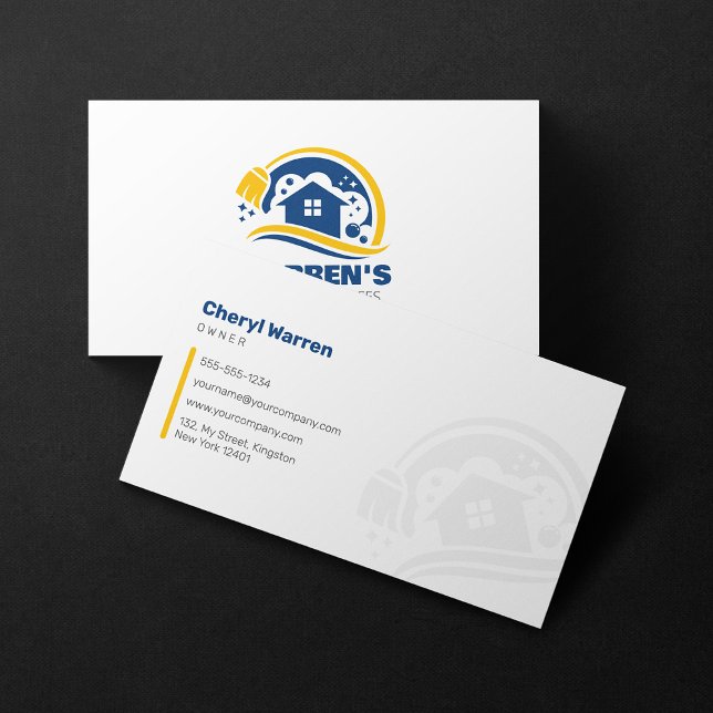 Blue Yellow House Cleaning Services Housekeeping Business Card (Creator Uploaded)