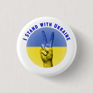 BLUE & YELLOW I STAND WITH UKRAINE PEACE SIGN 3 CM ROUND BADGE
