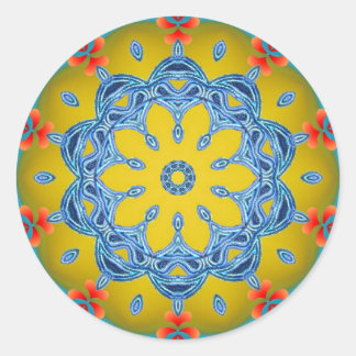 Blue & Yellow Kaleidoscope Classic Round Sticker