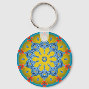 Blue & Yellow Kaleidoscope Key Ring
