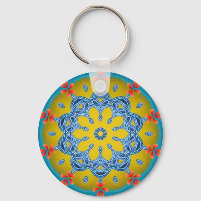 Blue & Yellow Kaleidoscope Key Ring (Front)