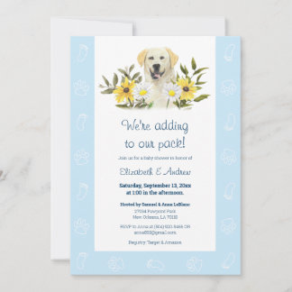 Blue Yellow Labrador Dog Baby Shower Invitation