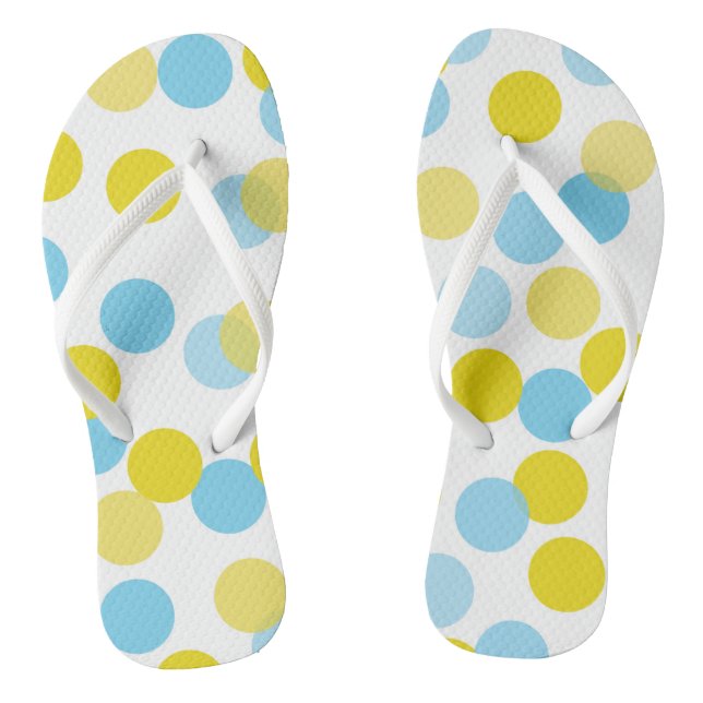 Blue & Yellow Large Bokeh Confetti Dots Pattern Flip Flops (Footbed)