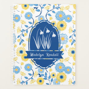 Blue & Yellow Laurentian Floral Custom Name Planner