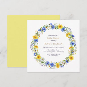 Blue Yellow Lavender Wildflower Wreath Invitation