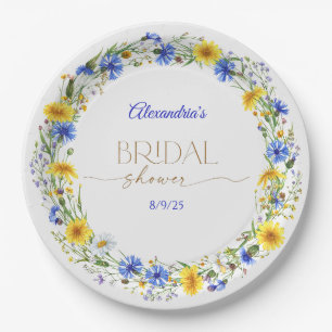 Blue Yellow Lavender Wildflower Wreath Paper Plate