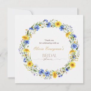 Blue Yellow Lavender Wildflower Wreath Thank You Card