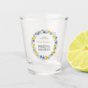 Blue Yellow Lavender Wildflower Wreath Thank you Shot Glass