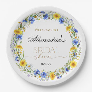 Blue Yellow Lavender Wildflower Wreath Welcome Paper Plate