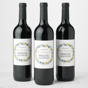 Blue Yellow Lavender Wildflower Wreath Welcome Wine Label