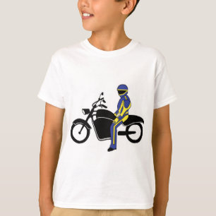 Blue & Yellow Leathers at a Motorcycle Race T-Shirt