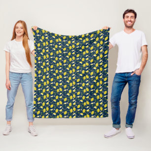 Blue yellow lemon fruit bright summer fleece blanket