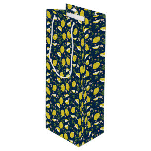 Blue yellow lemon fruit bright summer wine gift bag