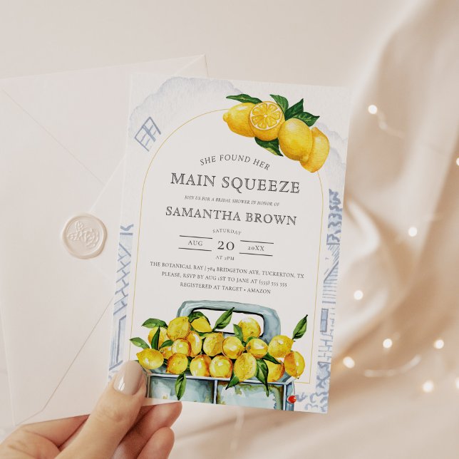 Blue & Yellow Lemon Italian Bridal Shower Invitation (Creator Uploaded)
