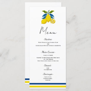 Blue Yellow Lemon Mediterranean Wedding Menu