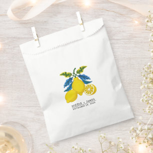 Blue Yellow Lemon Watercolor Mediterranean Wedding Favour Bags