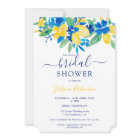 Blue yellow lemons floral watercolor bridal shower