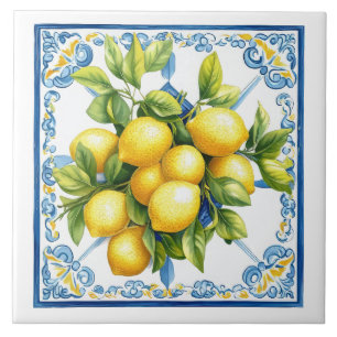 Blue Yellow Lemons Tile
